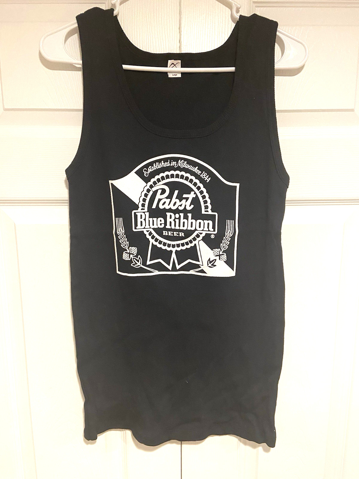 Vintage NWOT Pabst Blue Ribbon Beer Black Tank Beater Top Large Ribbed Cotton