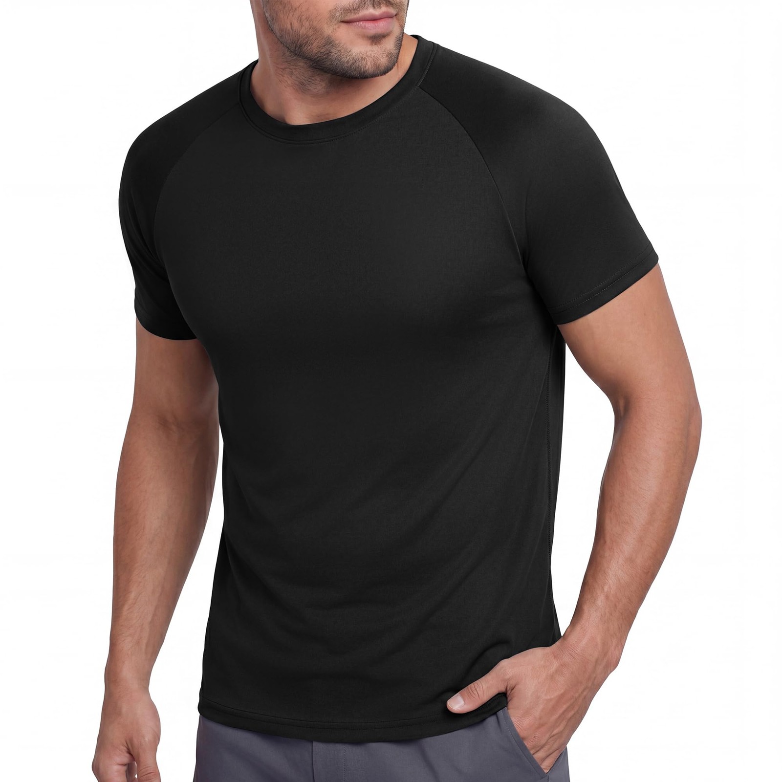 Workout Mens Shirts – Casual Black Quick Dry Moisture Wicking T-Shirts Crew N…