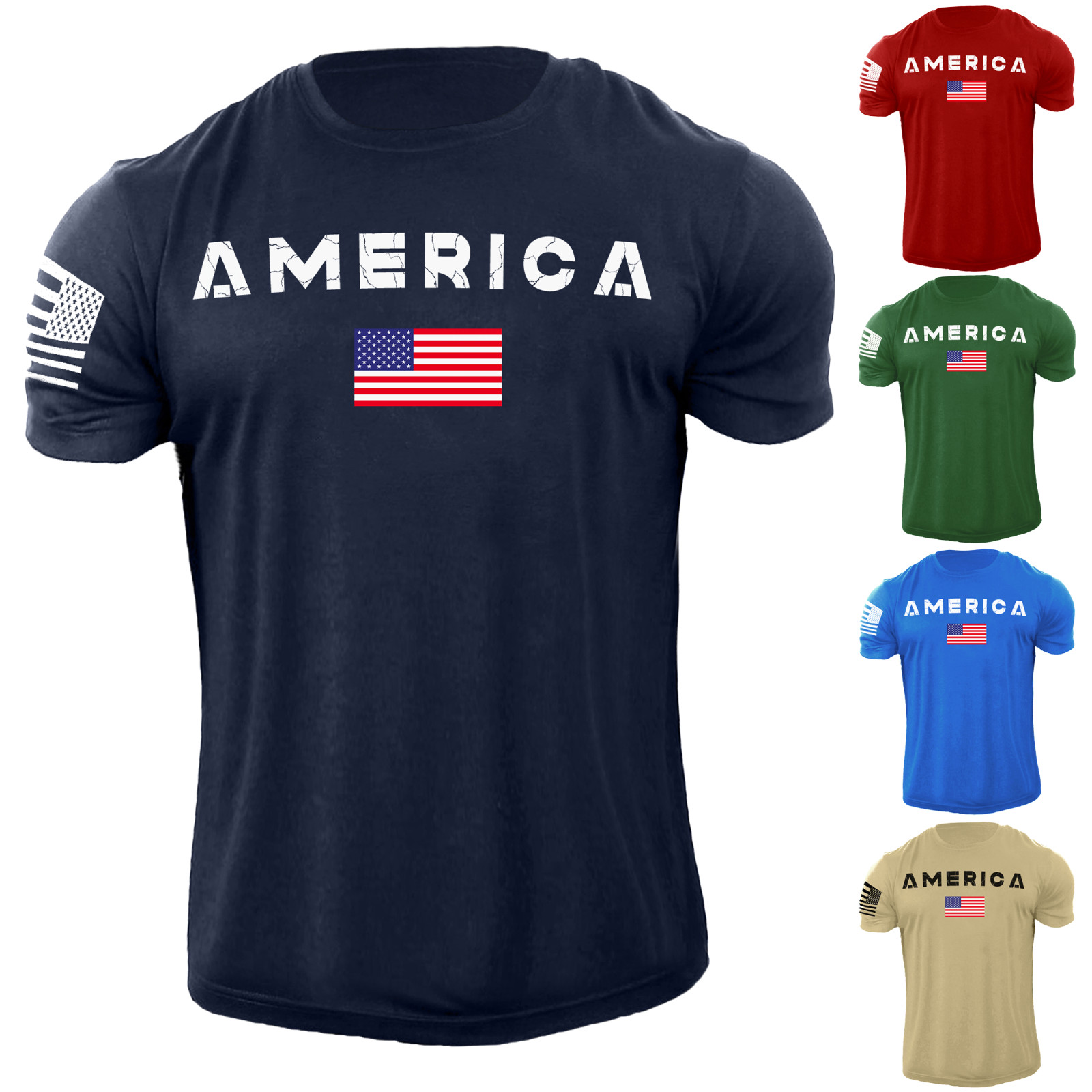 Men’s USA Flag T Shirt Distress American Patriotic 100% Cotton