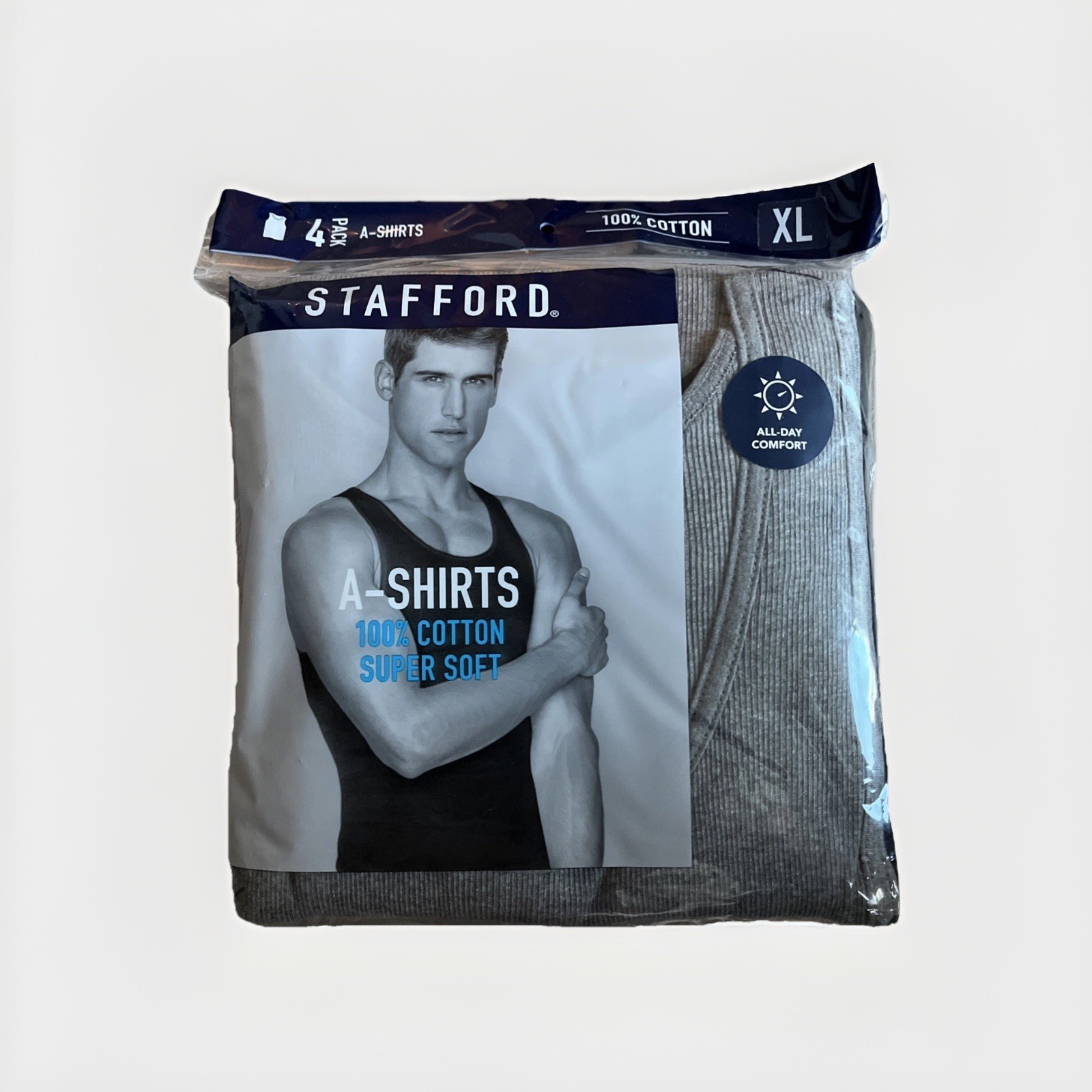 Stafford Men’s 4-Pack | 100% Cotton Ribbed Tank Top A-Shirts | 2 Black – 2 Grey