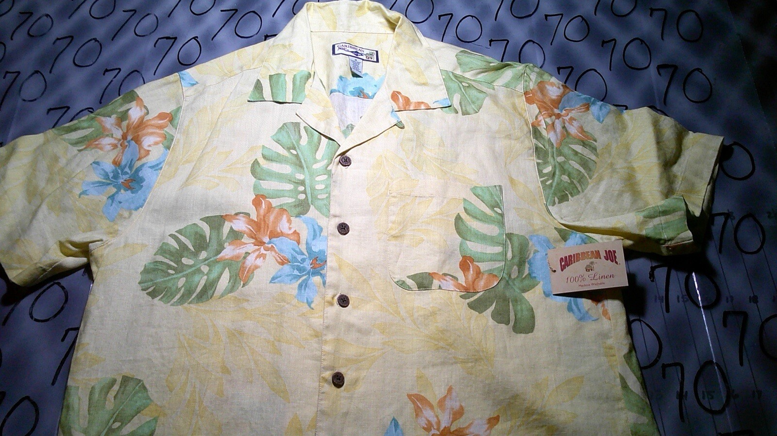 Medium NWOT Vtg Caribbean Joe 100% Linen Hawaiian Fit SZ XL Button Down Shirt
