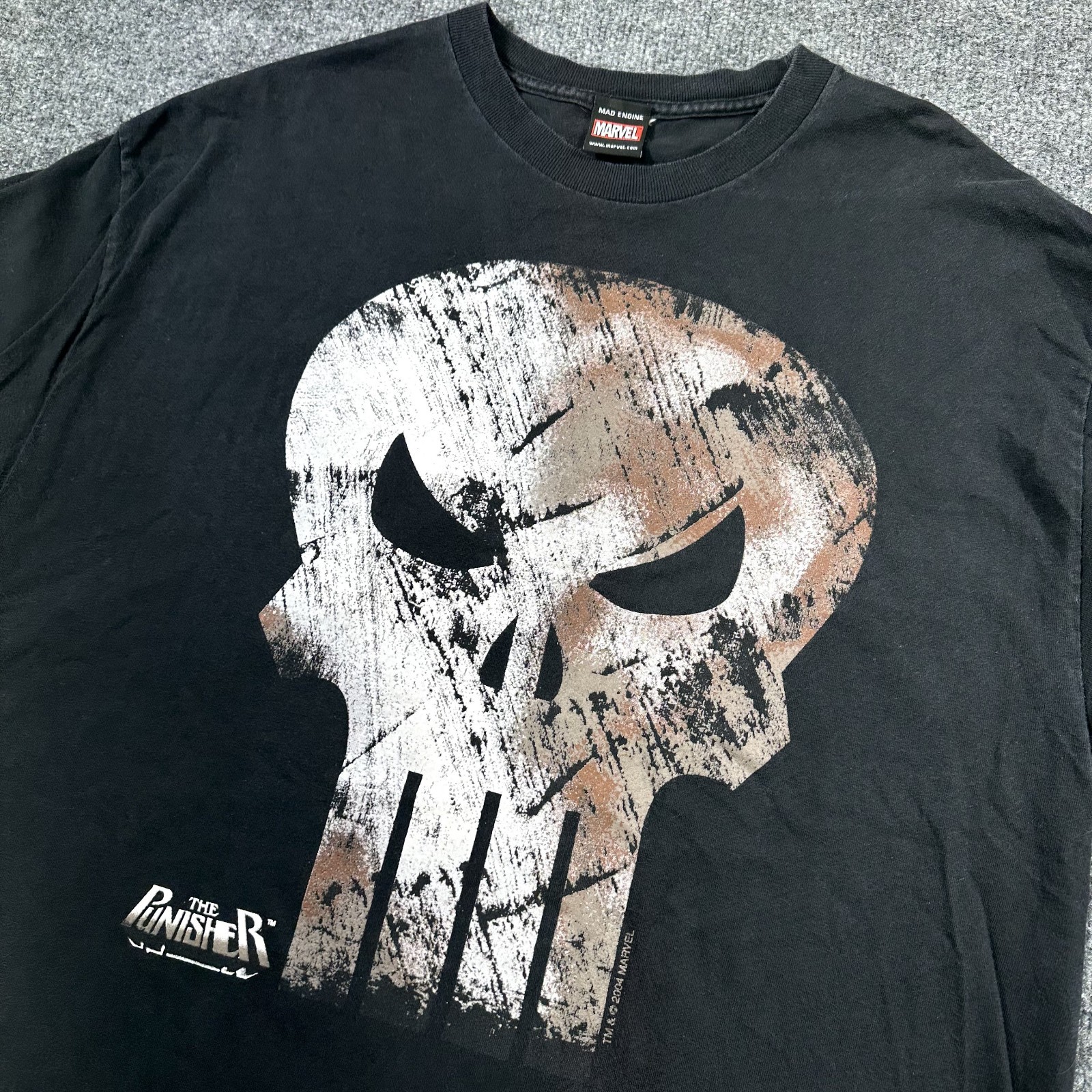 VTG The Punisher Shirt Men XL Black Marvel Mad Engine Rusted Bloody Skull Y2K 04