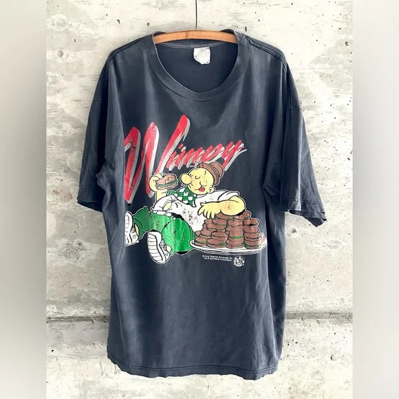 Popeye Tee Shirt Wimpy’s Hamburger 90s Black Cartoon Graphic retro tee NH27118