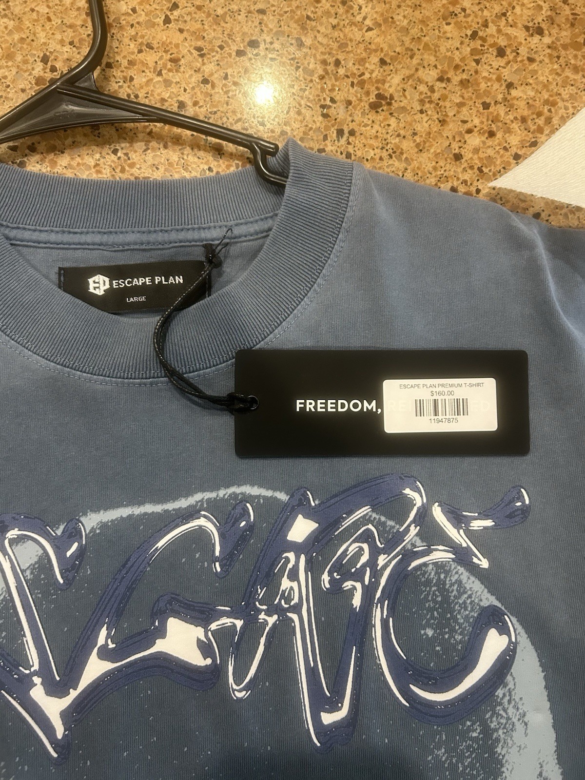 Escape Plan Premium Graphic Print Crew Neck Men’s T-Shirt Blue Large