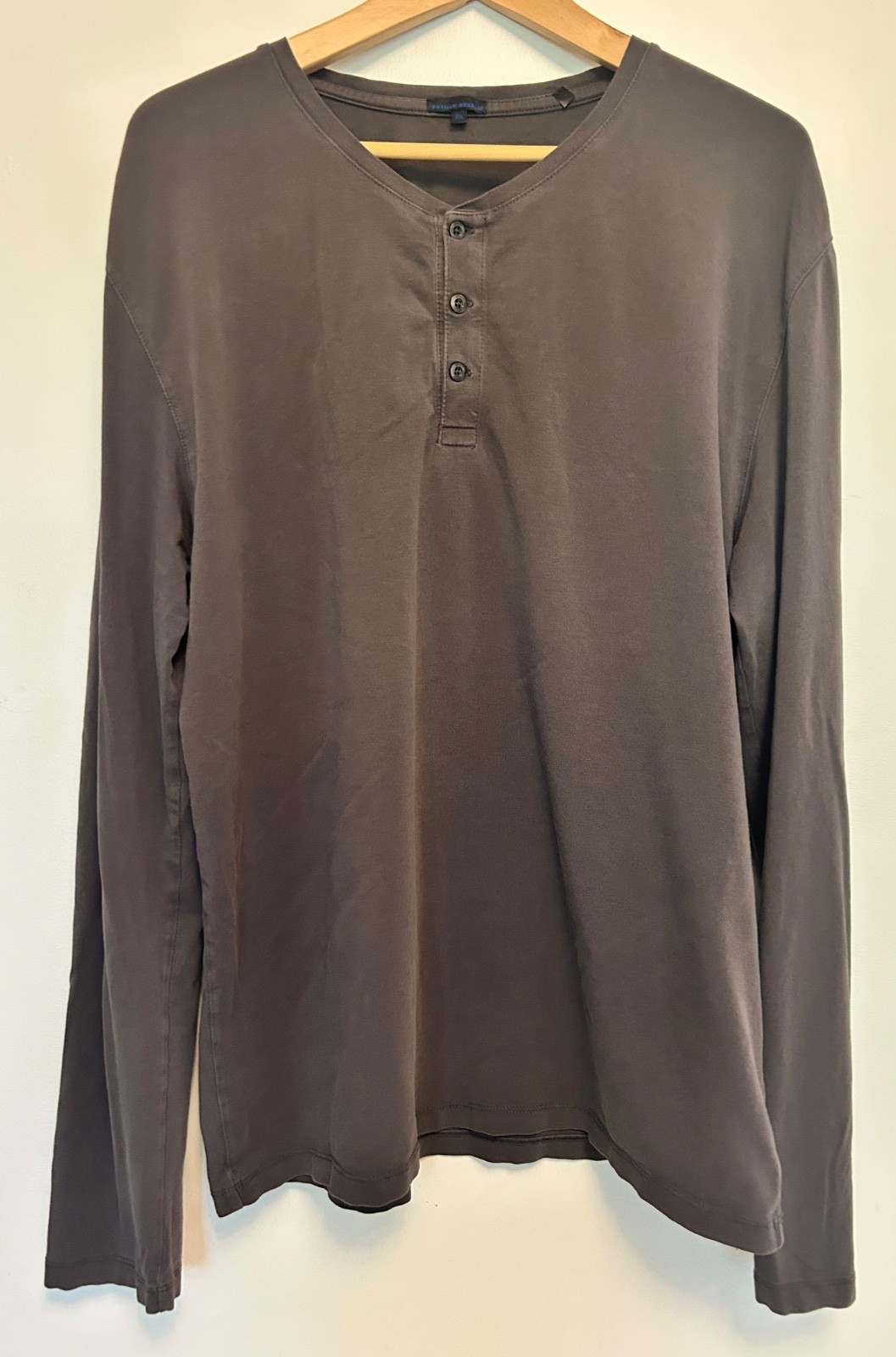 Patrick Assaraf Mens XXL Henley Shirt Vintage Sage Khaki Grey Pima Cotton