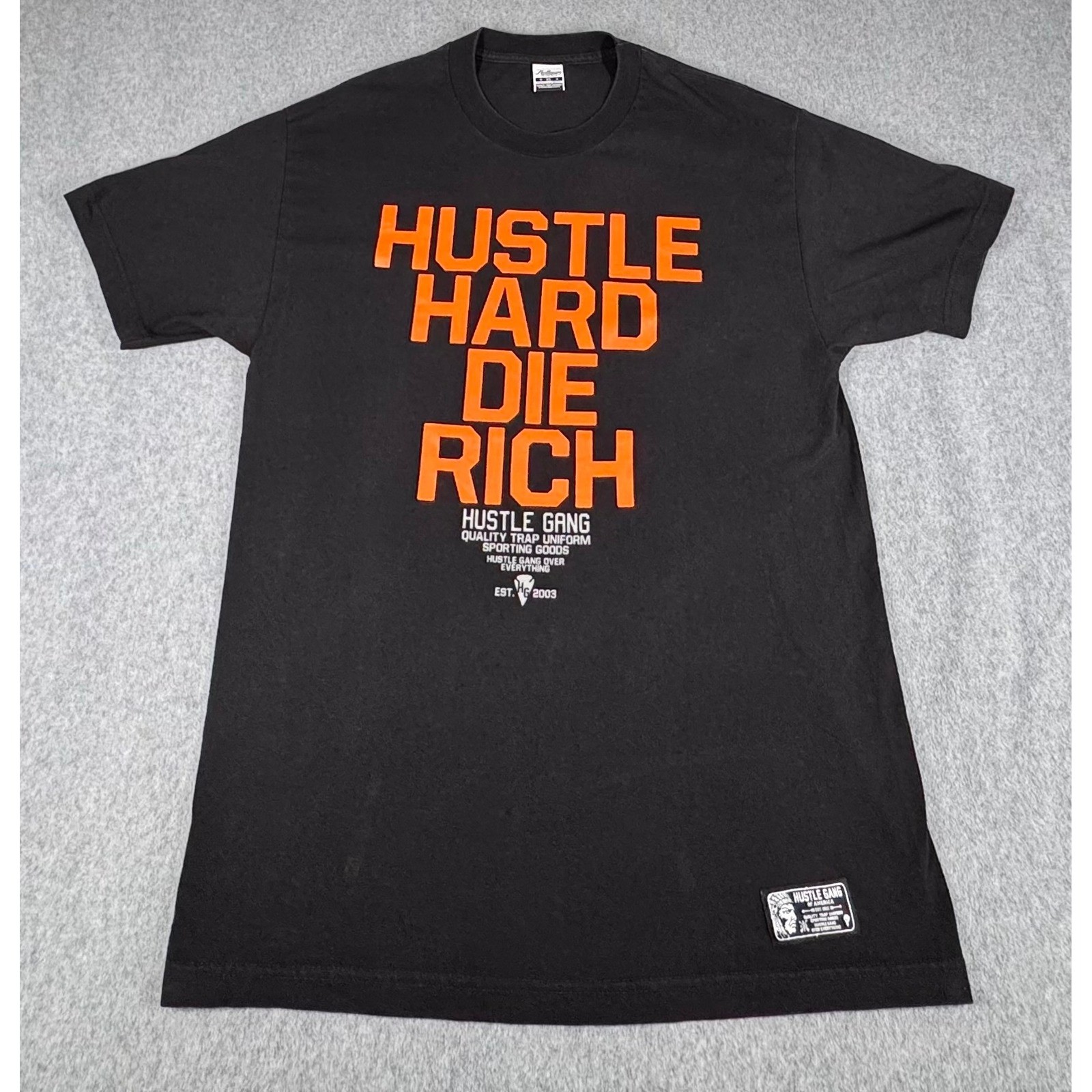 VTG Y2K Hustle Gang Men’s XL T-Shirt Orange Baggy Die Rich TEE 100% COTTON