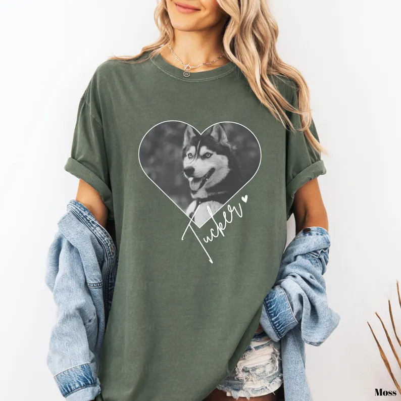 Custom Pet Photo Dog Portrait Comfort Tee Personalized Pet Lover