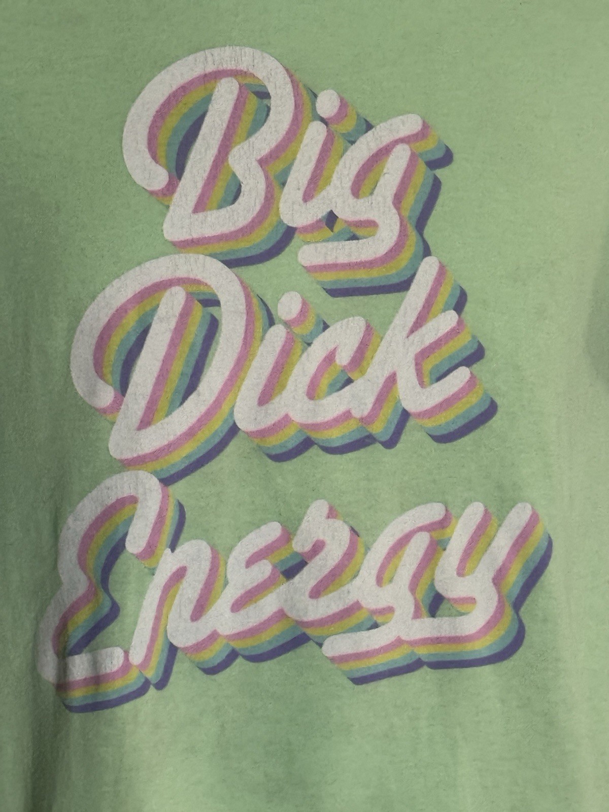 Spencer’s Big Dick Energy Funny Graphic T Shirt Green Rainbow Adult S