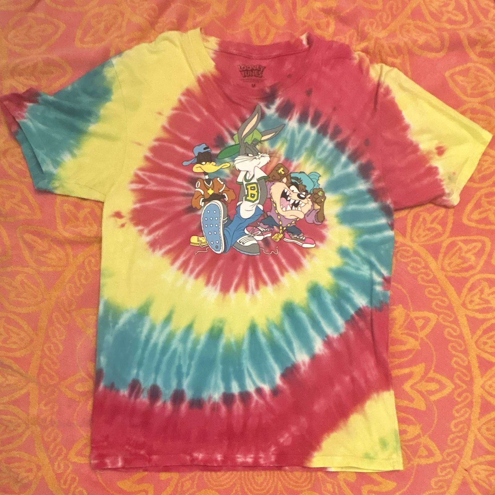 Looney Tunes Bugs Bunny Daffy Duck Taz Tie-Dye Crew Neck Tee Men’s M