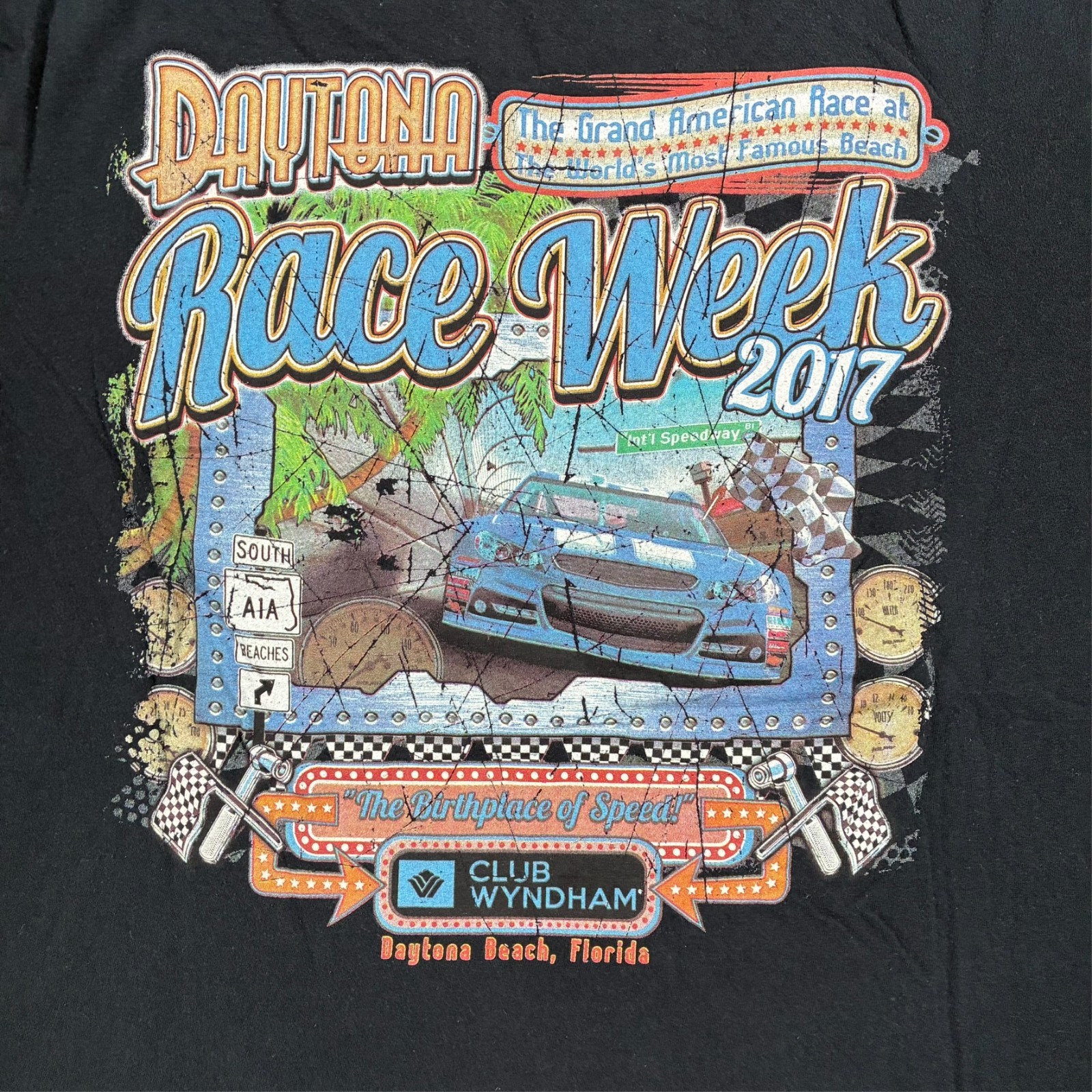 Race Week 2017 Daytona Beach Florida Graphic T Shirt Mens Size Large Black