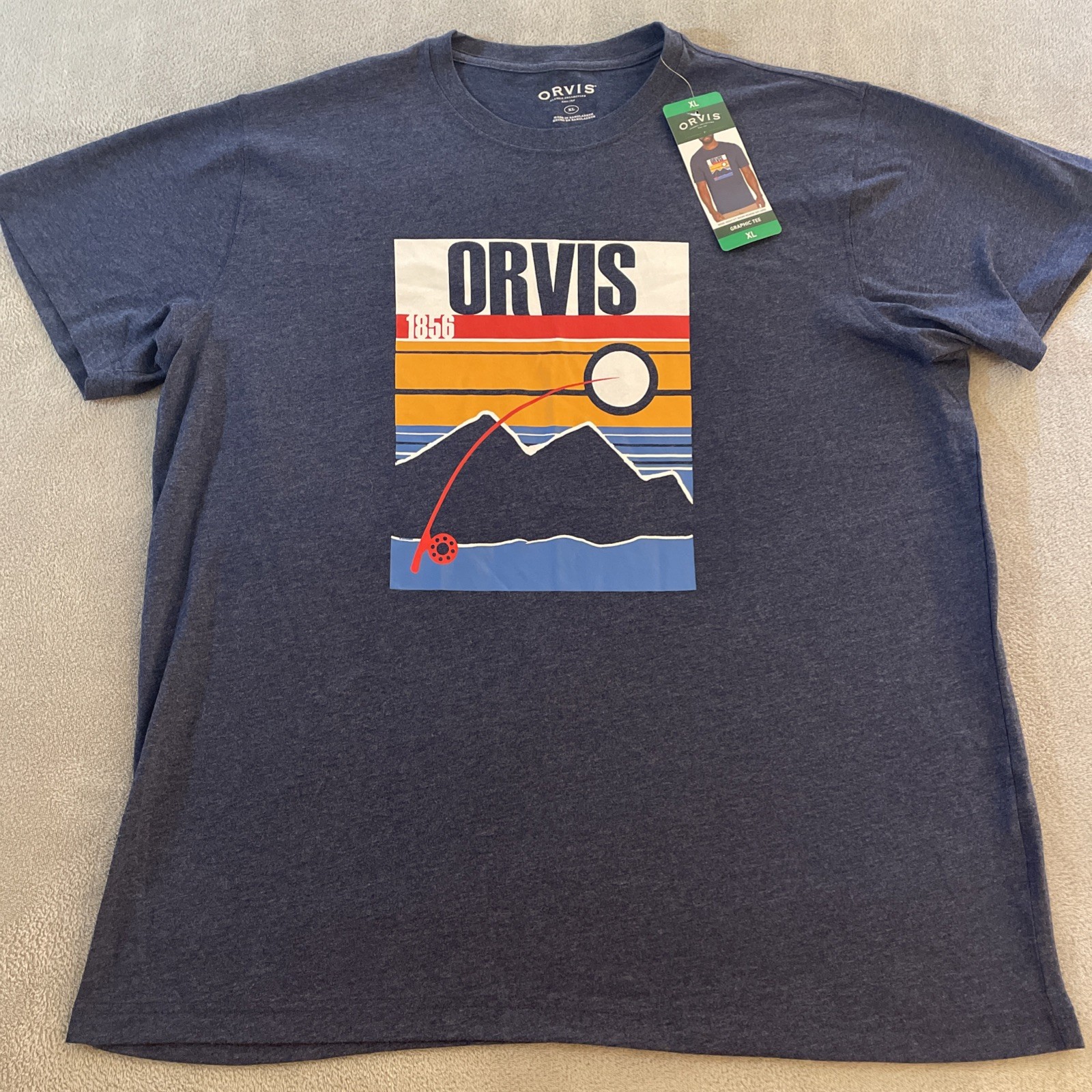 NEW Orvis Outdoor Classic Fit Graphic Tee T Shirt Men’s XL Medieval Blue, Gift