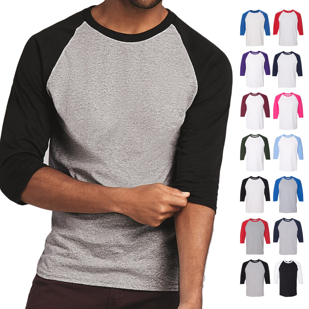 Raglan 3/4 Sleeve New Plain T-Shirt Baseball Tee Jersey Sports Men’s Tee 5700