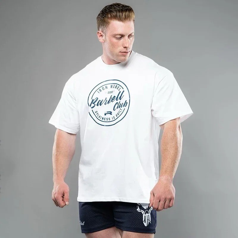 100% Cotton Men’s Printed Oversized T-shirt Crew Neck Short Sleeve Gym Training