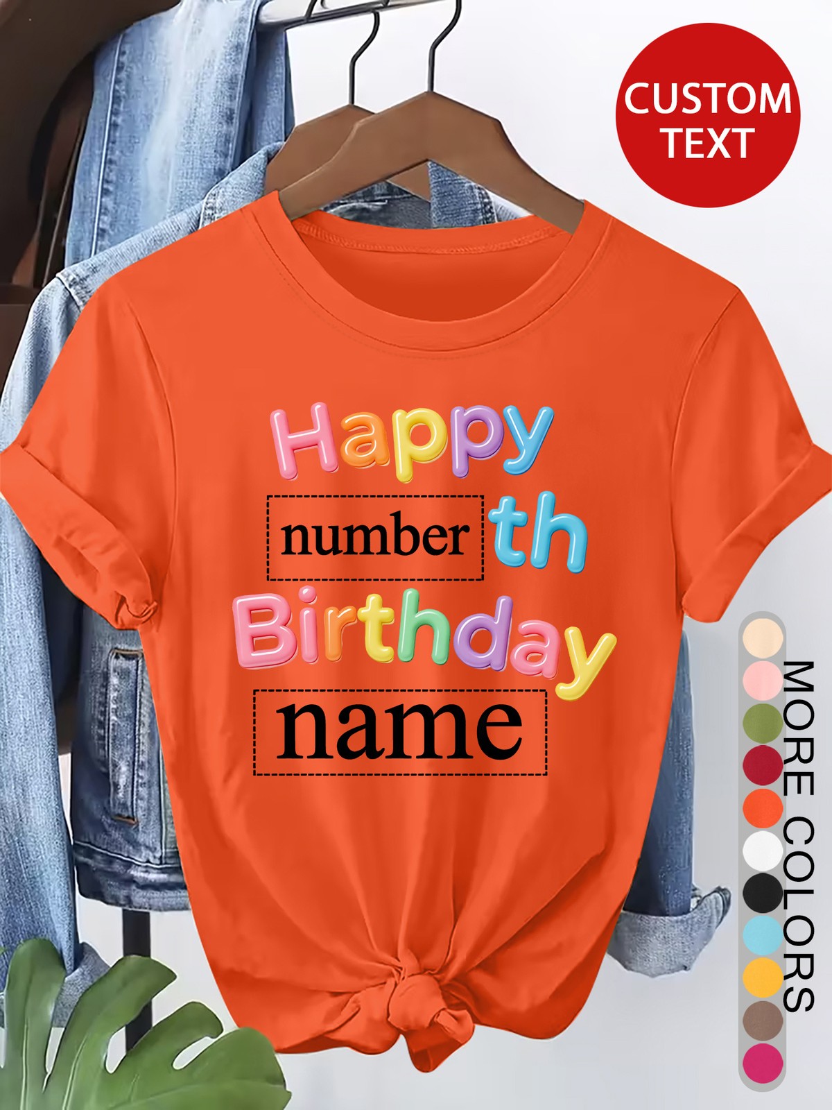 Women Men Customizable Text Birthday Text Custom Print Short Sleeve T-Shirt❀