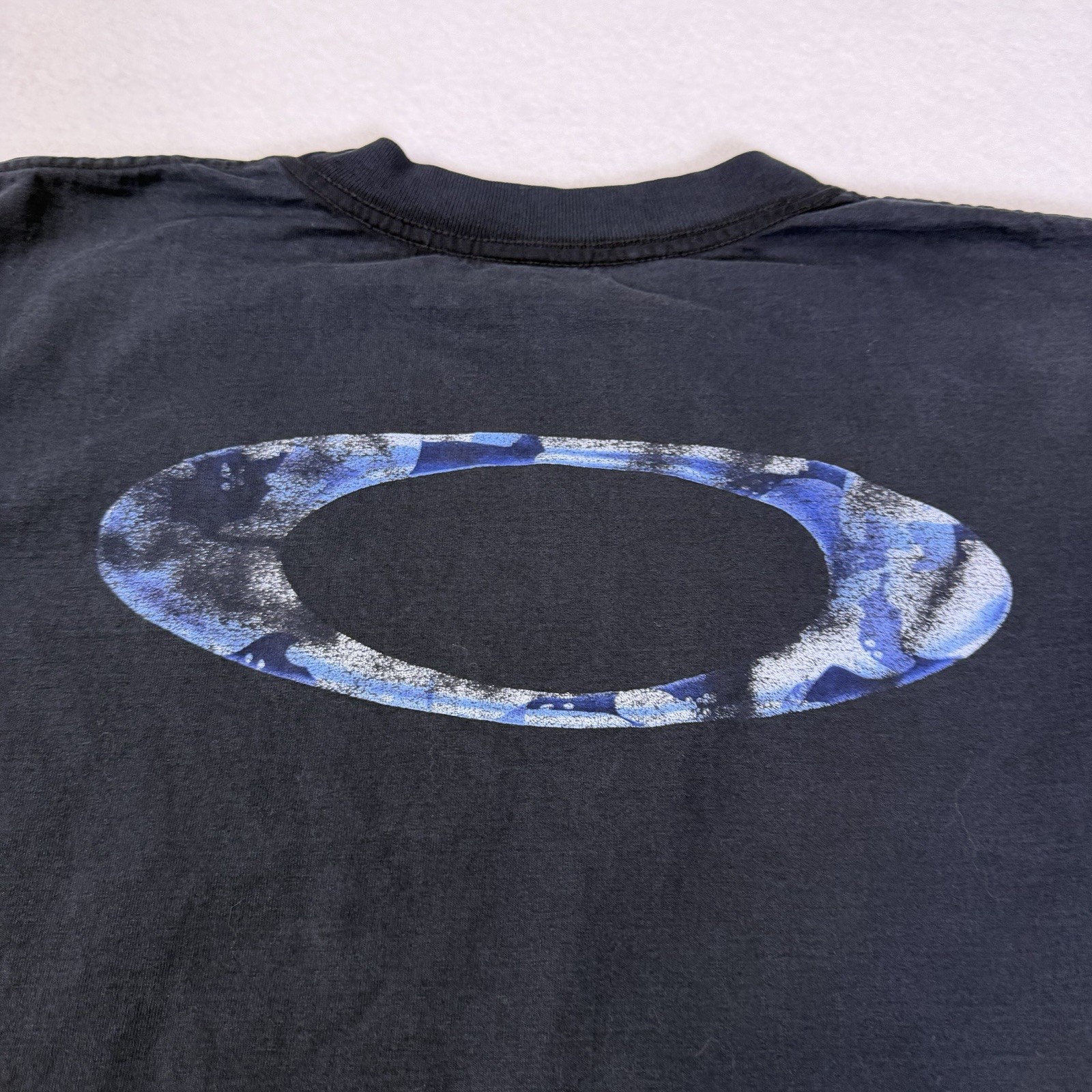 Vintage Oakley Software Long Sleeve T Shirt Black Blue Camo Ellipse Logo Size L