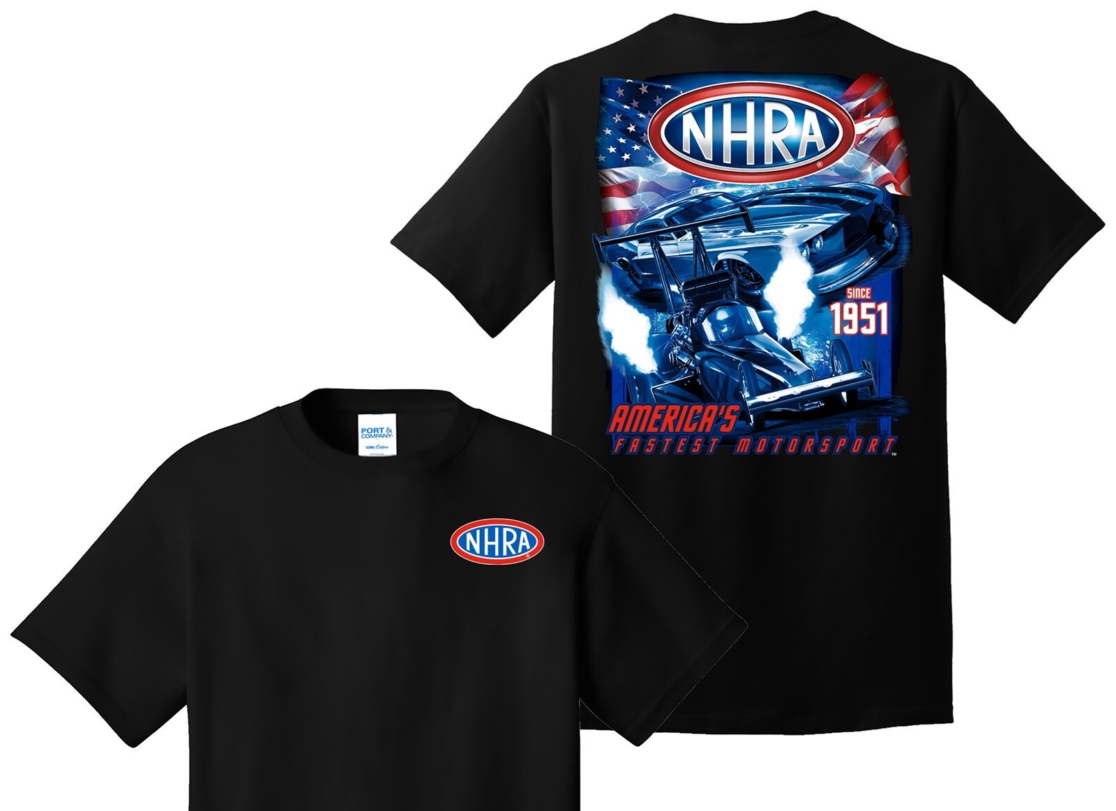 NHRA AMERICAS FASTEST MOTOR SPORT SINCE 1951 BLACK TEE FREE SHIPPING