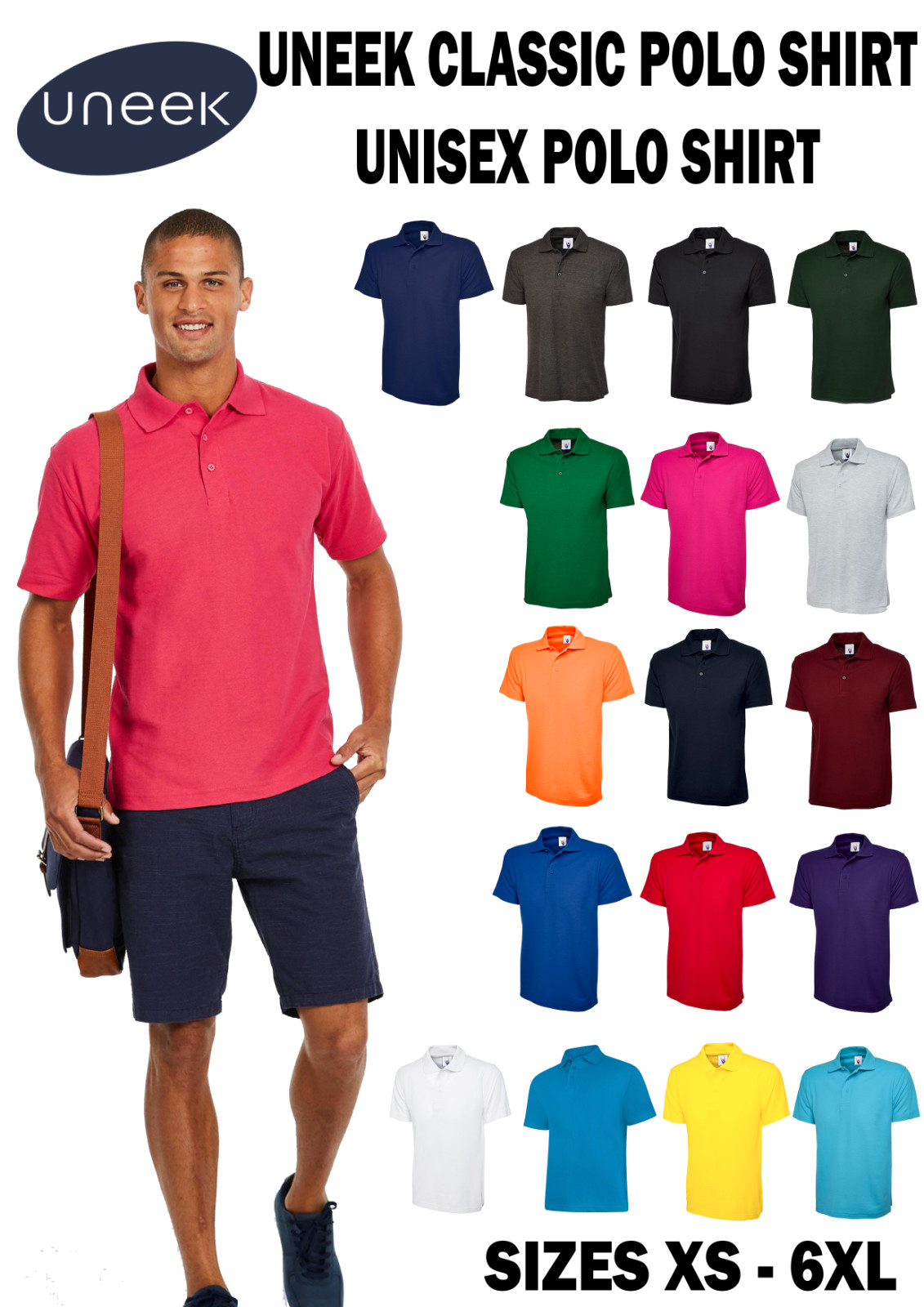 Uneek Classic Unisex Polo Shirt Uc101 MULTI PACK Casual Sport Golf Size XS-6XL