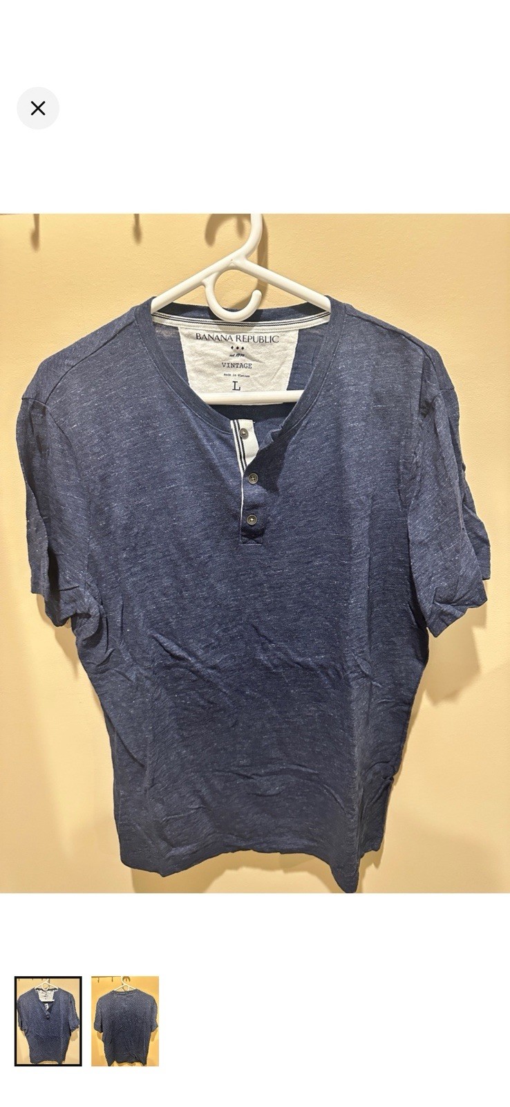Banana Republic Vintage Blue Solid Henley T-Shirt Mens L Cotton Knit Button