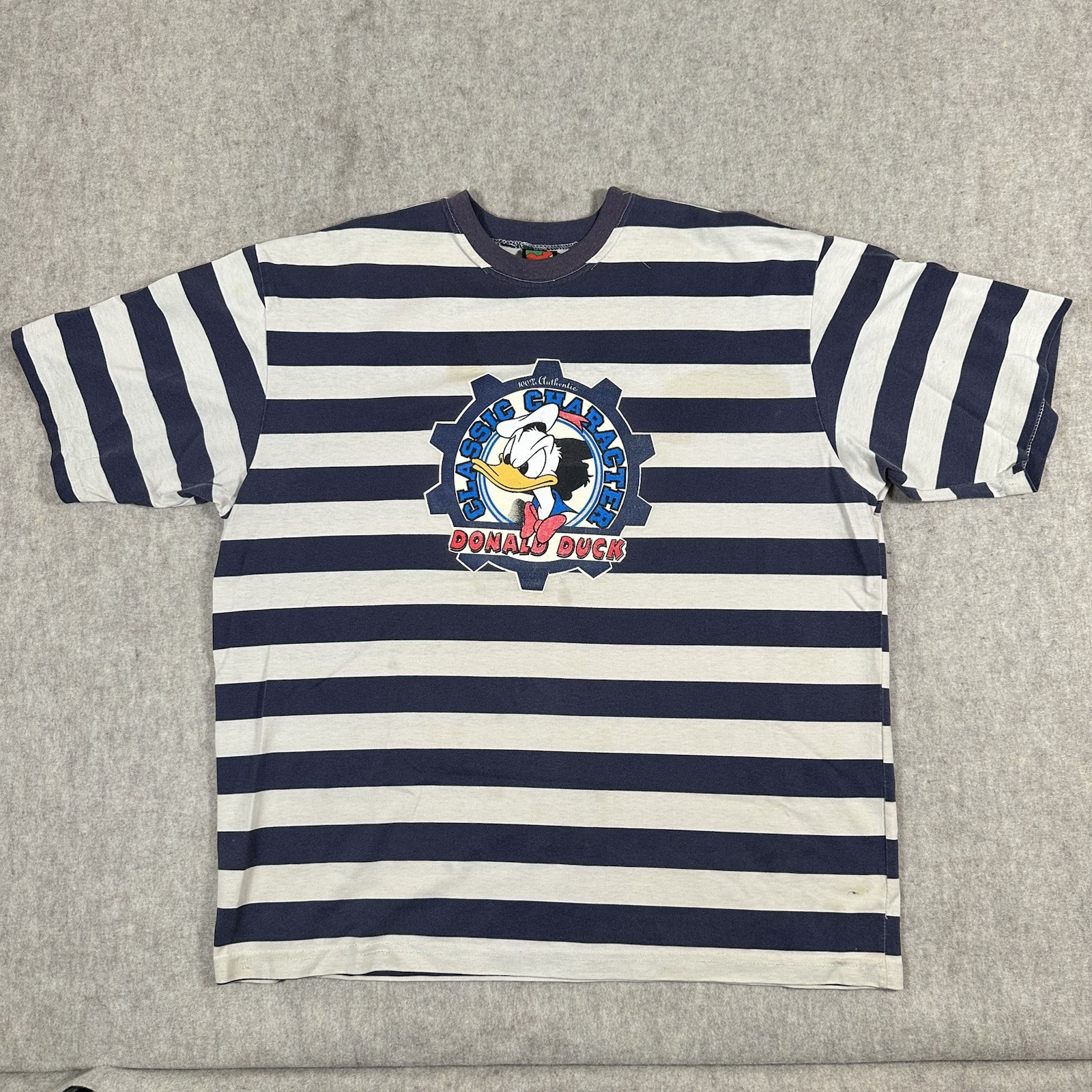 Vintage Donald Duck 90s Mickey Unlimited Disney Shirt Blue White Striped