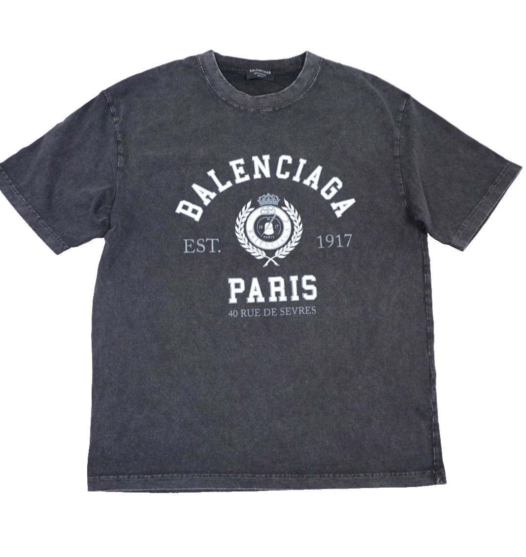 Balenciaga Paris T Shirt Mens Small Black College Logo Graphic Faded Authentic