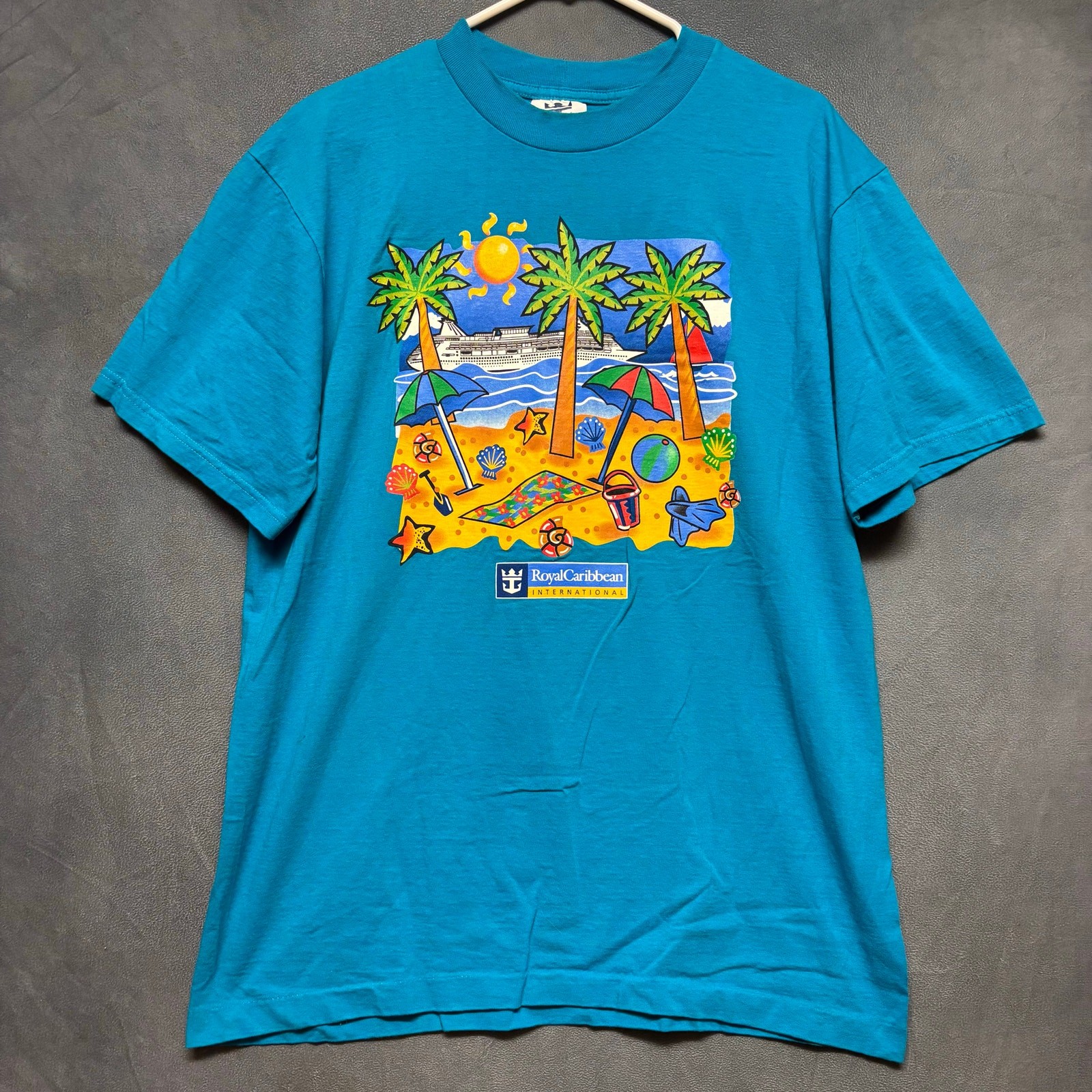 Royal Caribbean Beach Graphic Tee XL Blue Vintage Cruise Shirt Vacation Beachy