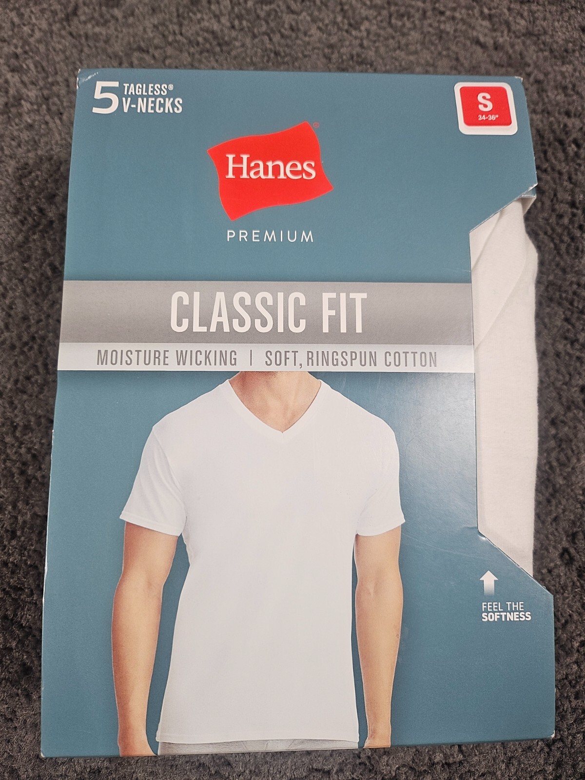 Men’s V Neck T Shirts S 34-36 Hanes Premium Classic Fit 5 Pk Ring-Spun Cotton