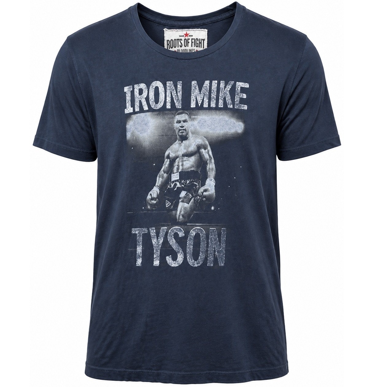Rare Roots of Fight Iron Mike Tyson Vintage Men’s Graphic In a Faded Navy Blue