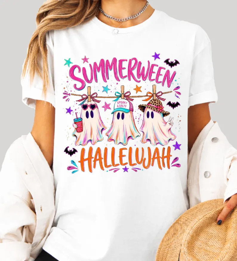 Coquette Ghost Summerween Shirt Funny Halloween Graphic Tee Beach Summer Top