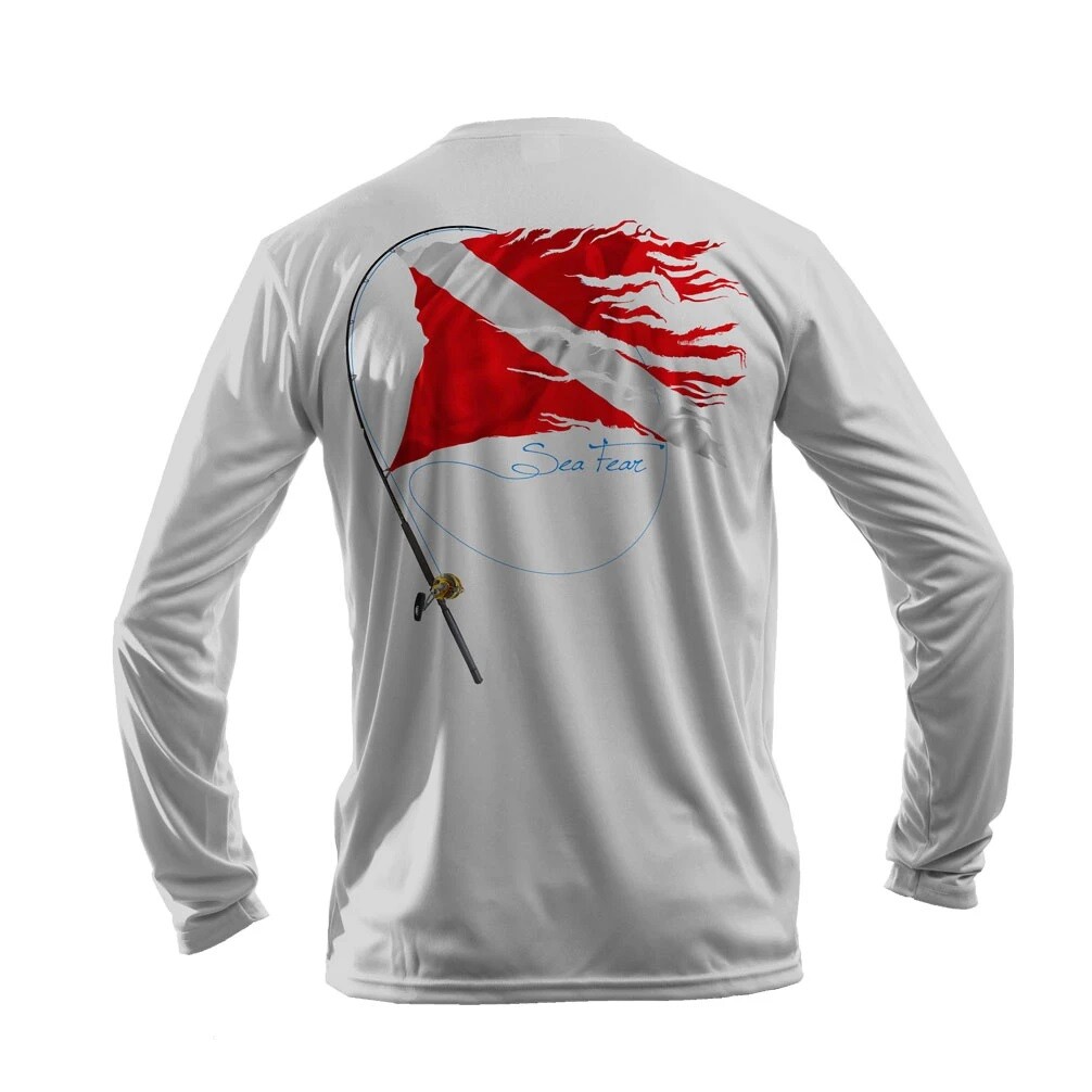 Sea Fear Men’s 50+ UPF Long Sleeve Rash Guard Scuba Diving Fish N Dive Gray