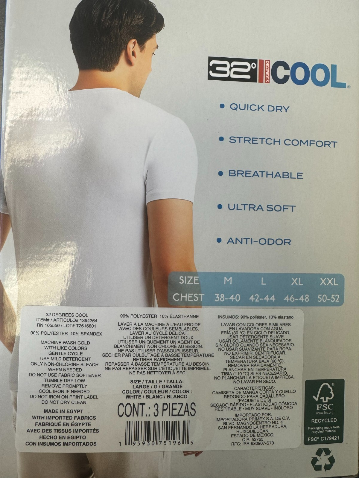 Undershirt Tees Men 3 Pack 32 Degrees CREW Neck Short Sleev White L,XXL New Gift