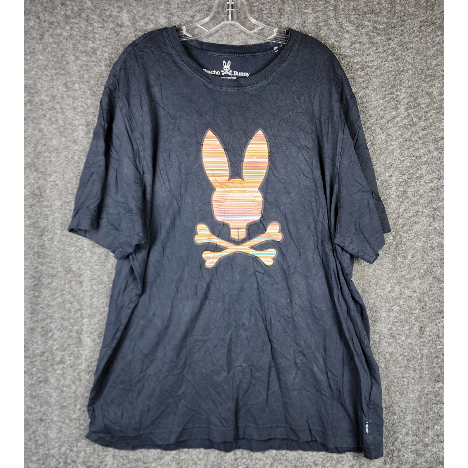 Psycho Bunny T-Shirt Mens 2XLT Navy Blue Striped Logo 100% Pima Cotton Tall