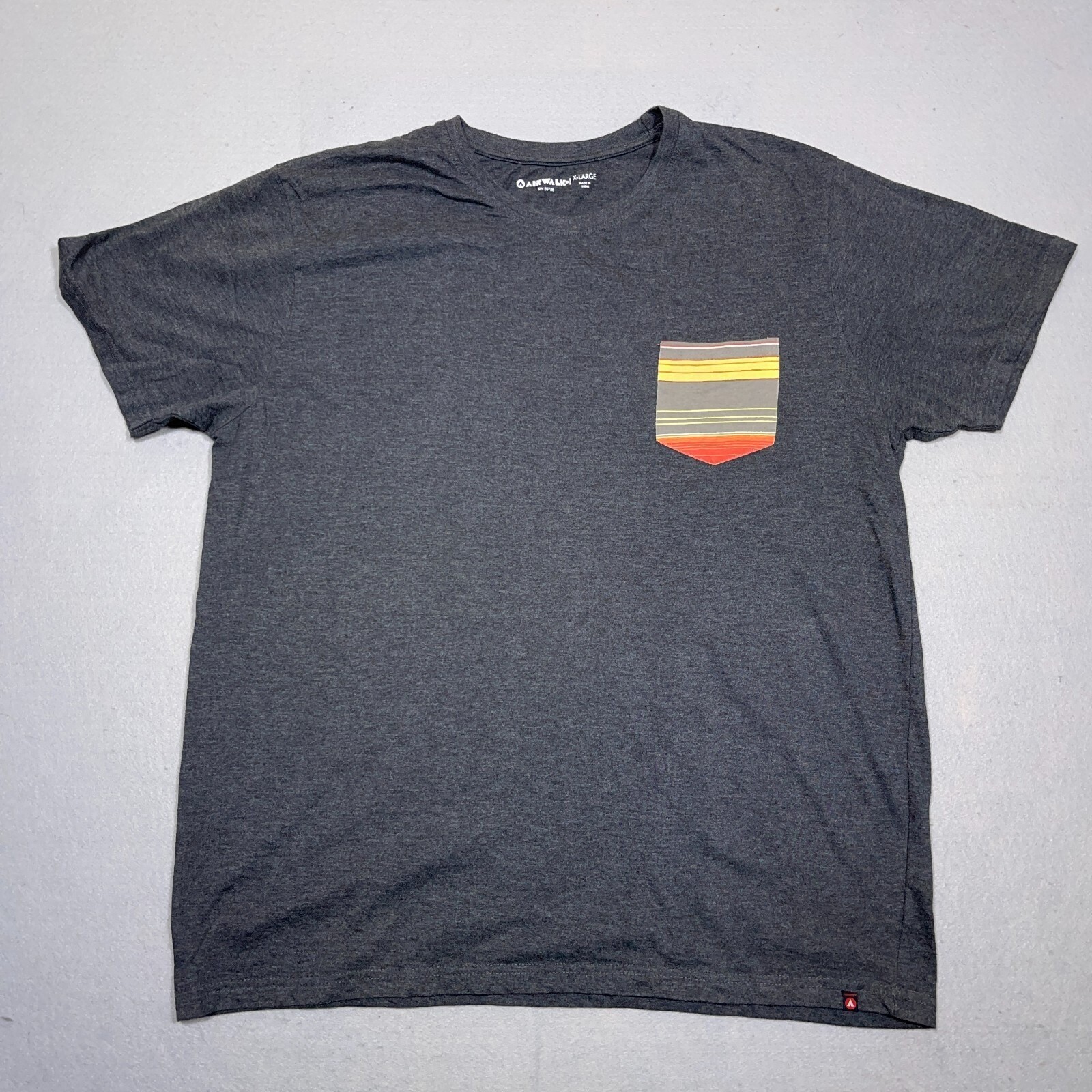 Airwalk Pocket Tee Men XL Regular Fit Charcoal Grey Striped Chest Pocket Skater