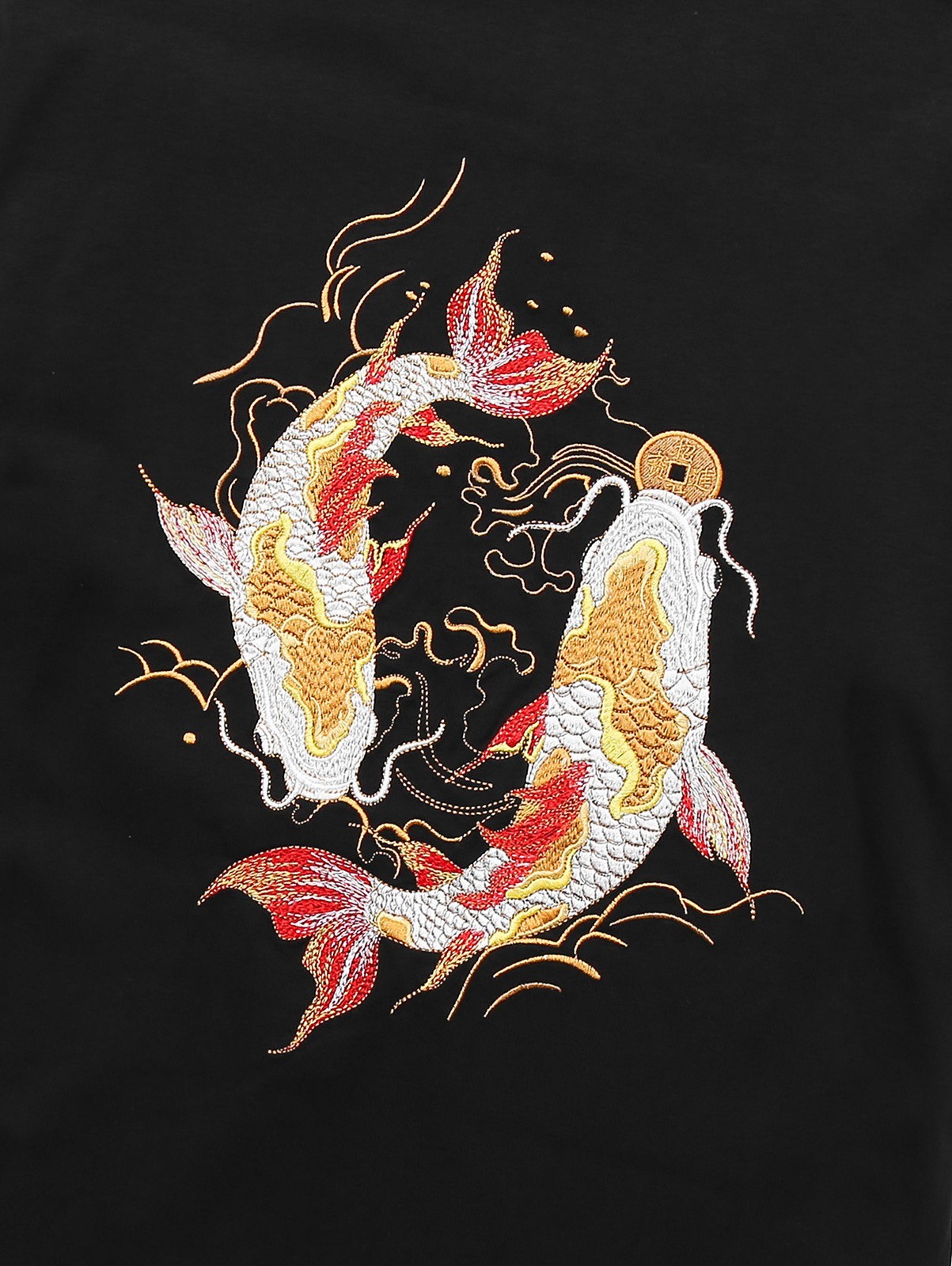 Niepce Japanese Streetwear Embroidery T-shirt Golden Koi Fish Graphic Tee