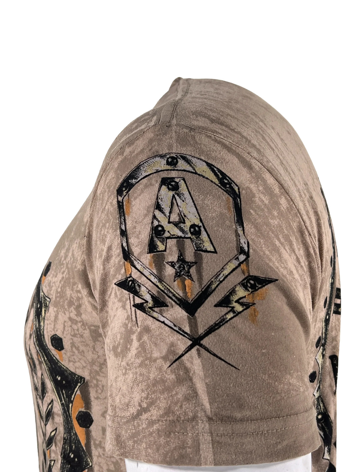 Affliction Men’s T-Shirt Rustproof Skull Wings Biker Sand S-5XL