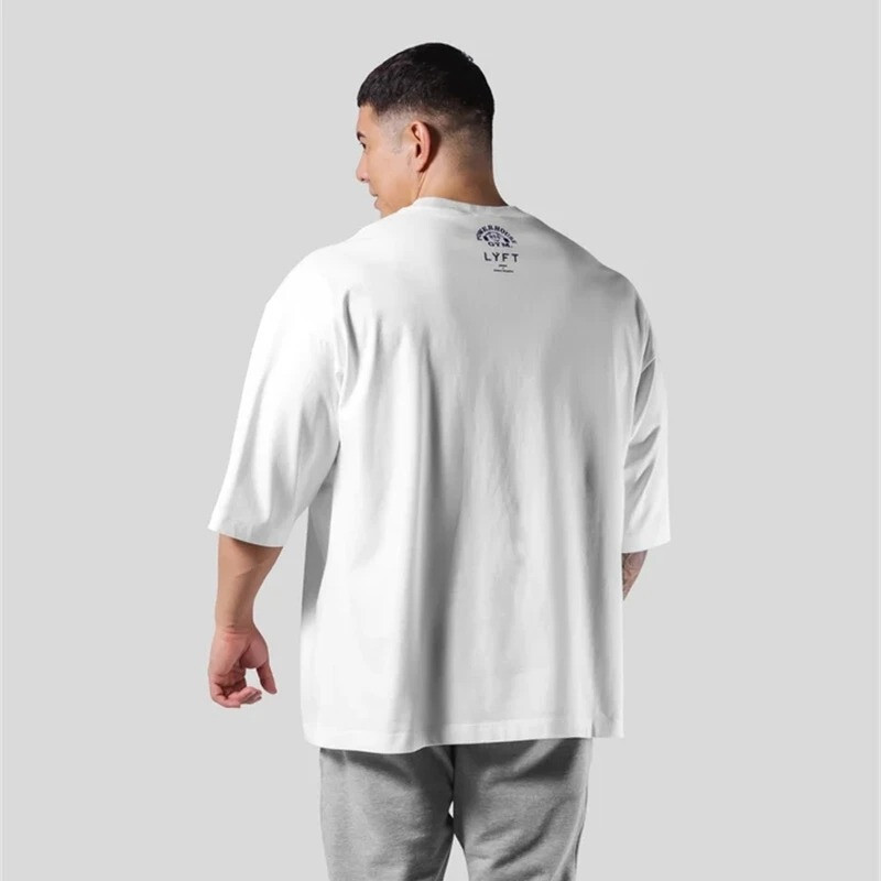 Men Running Sports Cotton T-shirt Gym Fitness Bodybuilding Loose Printed Shirt