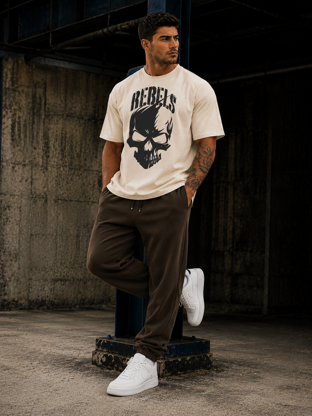 Customizable Oversized Skull Graphic Cotton T-Shirt Men’s Streetwear Gym Workout