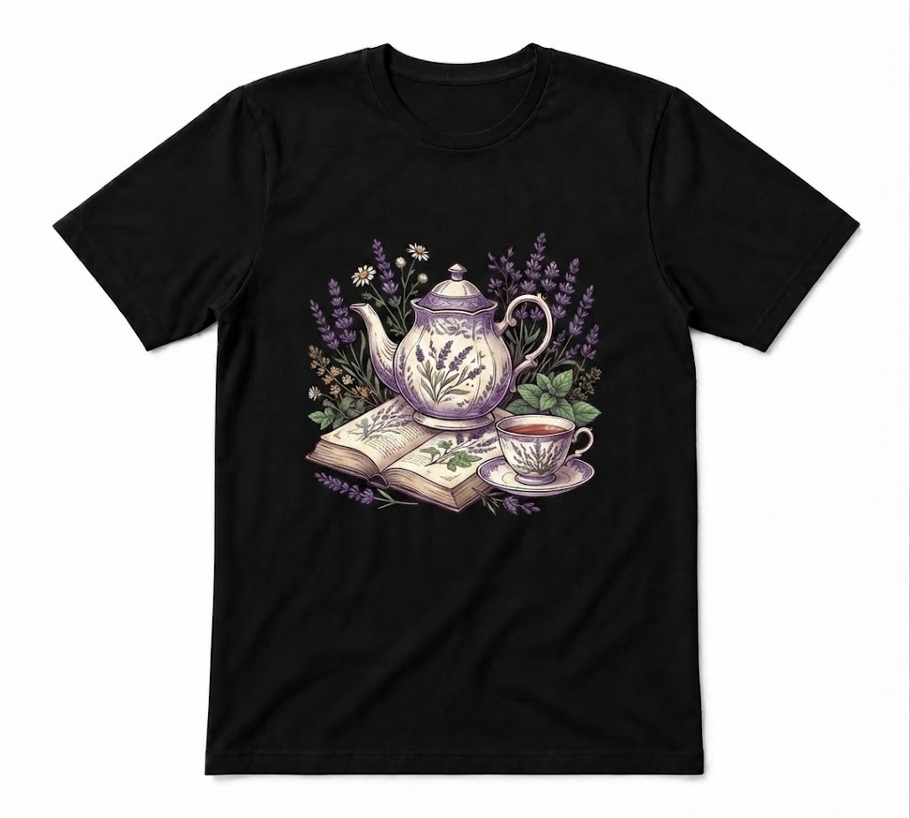 Tea Lover Botanical Cozy Lifestyle Season Graphic Unisex Black T-shirt