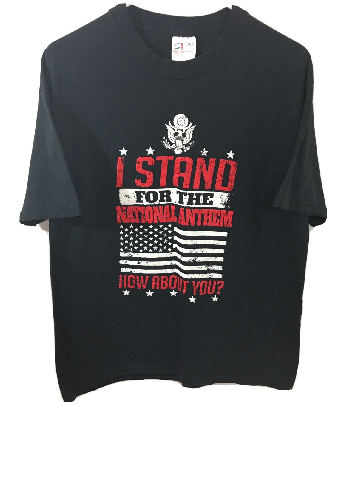 Port & Co All American Tee Sz L Black Red White Graphics Unisex