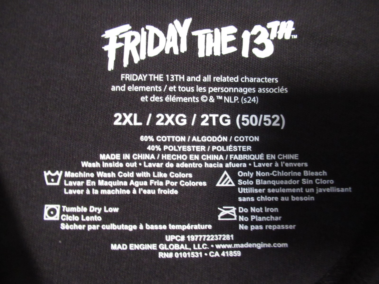 Friday The 13th T Shirt NWT Size 2XL Jason Hockey Mask Black Free USA Shipping
