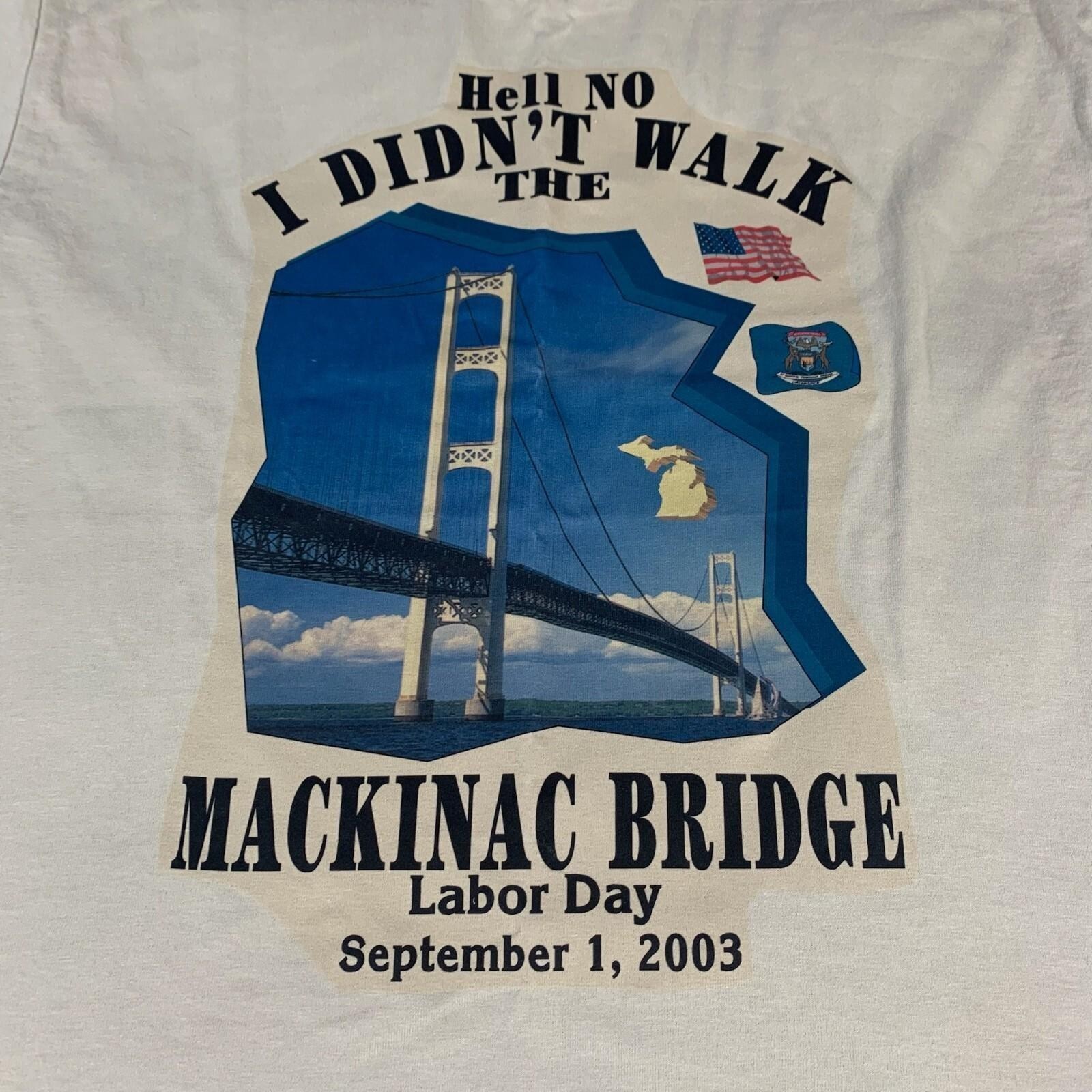 VTG Fruit of the Loom T Shirt Mens Large Beige Y2K Mackinac Bridge Labor Day USA