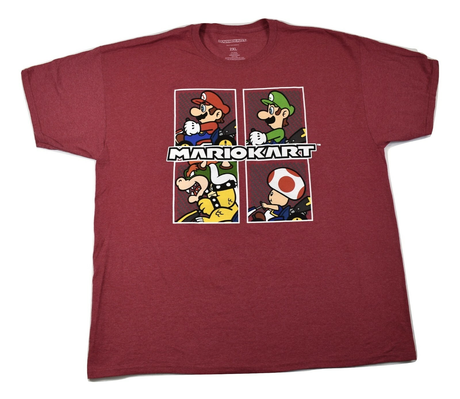 Mario Kart Mens Red Heather Mario, Luigi, Toad, Bowser Shirt New 2XL, 4XL, 5XL