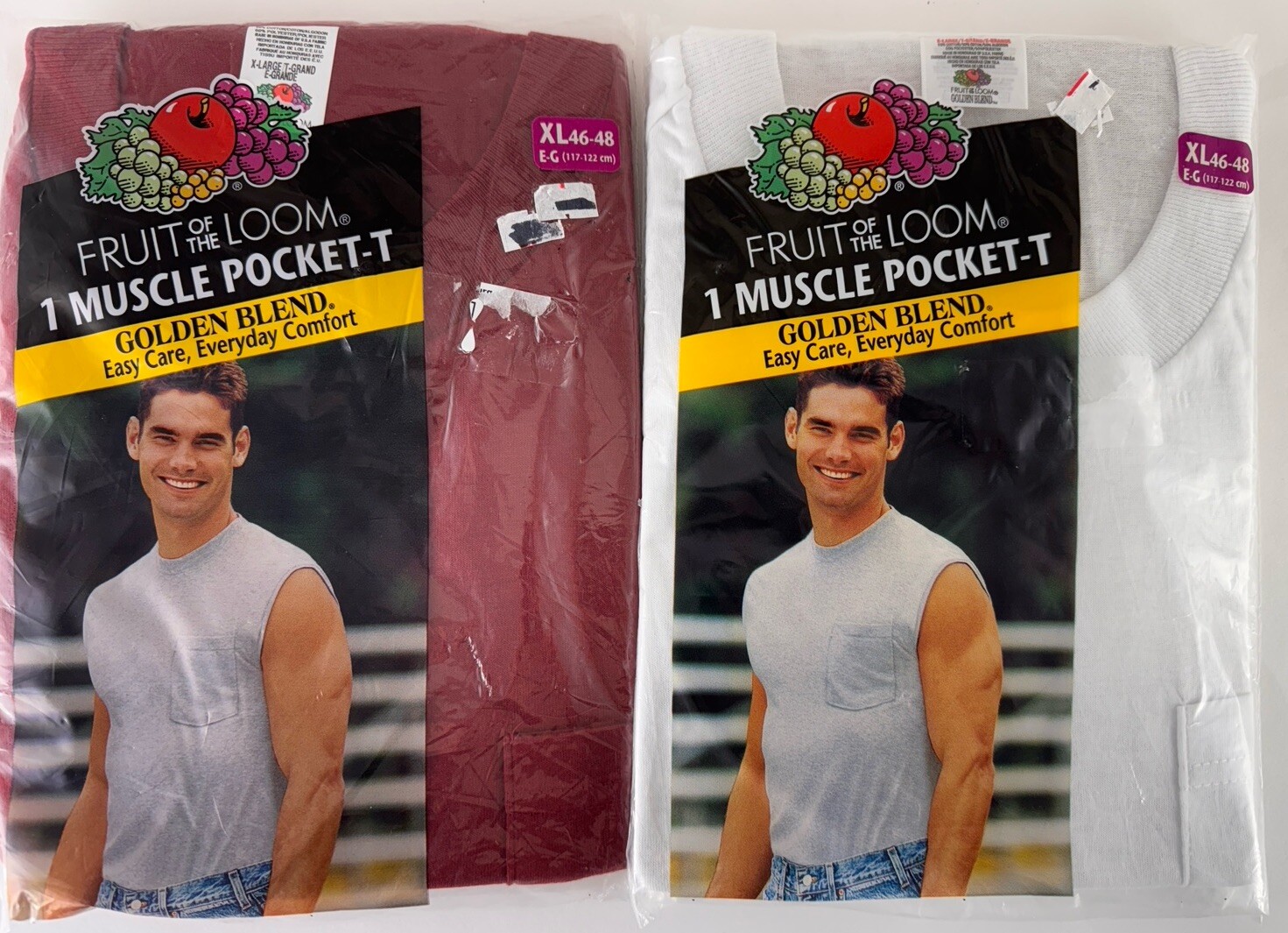 Lot Of 2-Fruit Of The Loom Muscle Pocket T Shirt Vintage 2001 Mens XL Sleeveless
