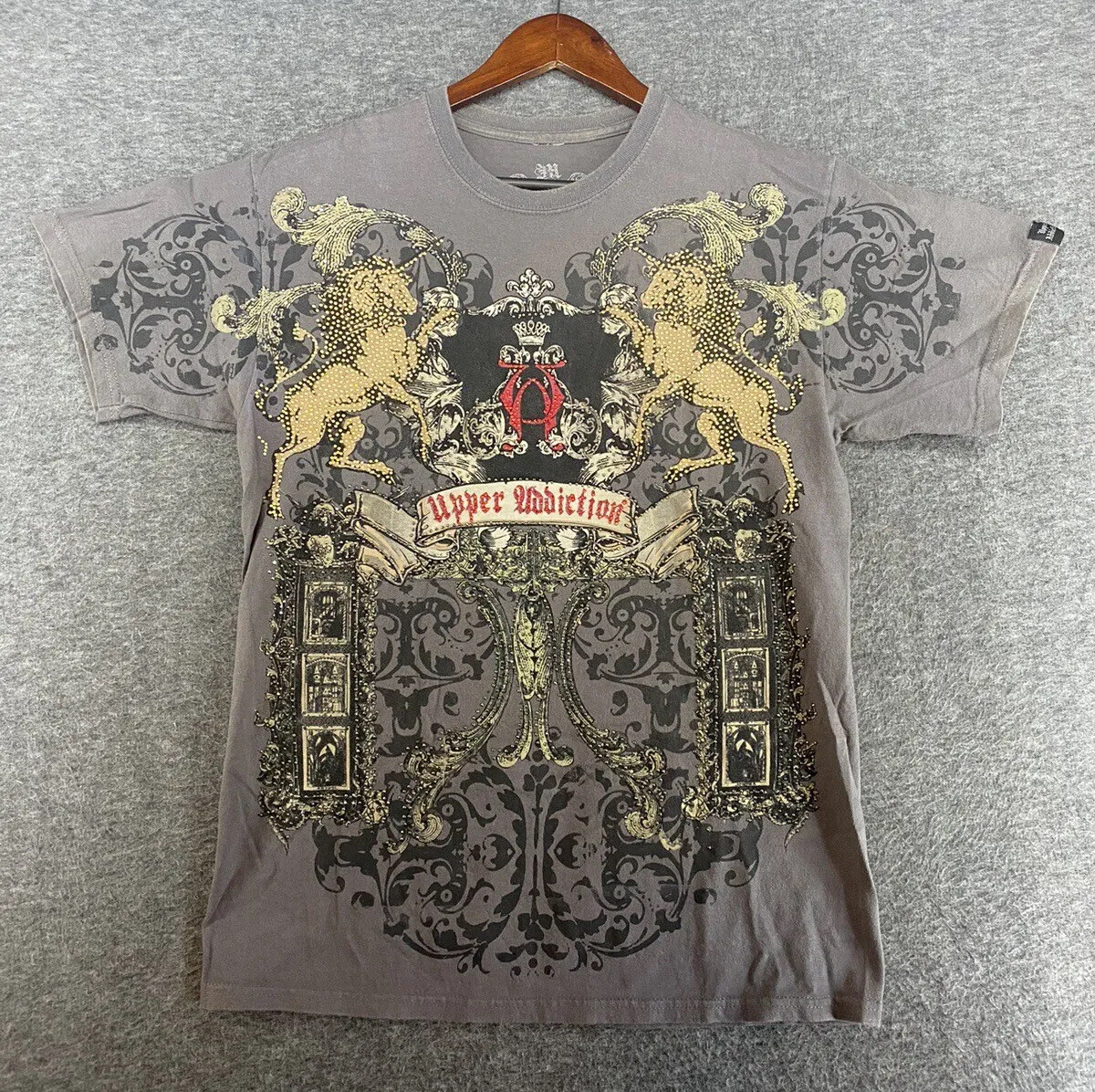Upper Addiction Biker T Shirt Embellished Motorcycle Unicorn Tee Size Medium