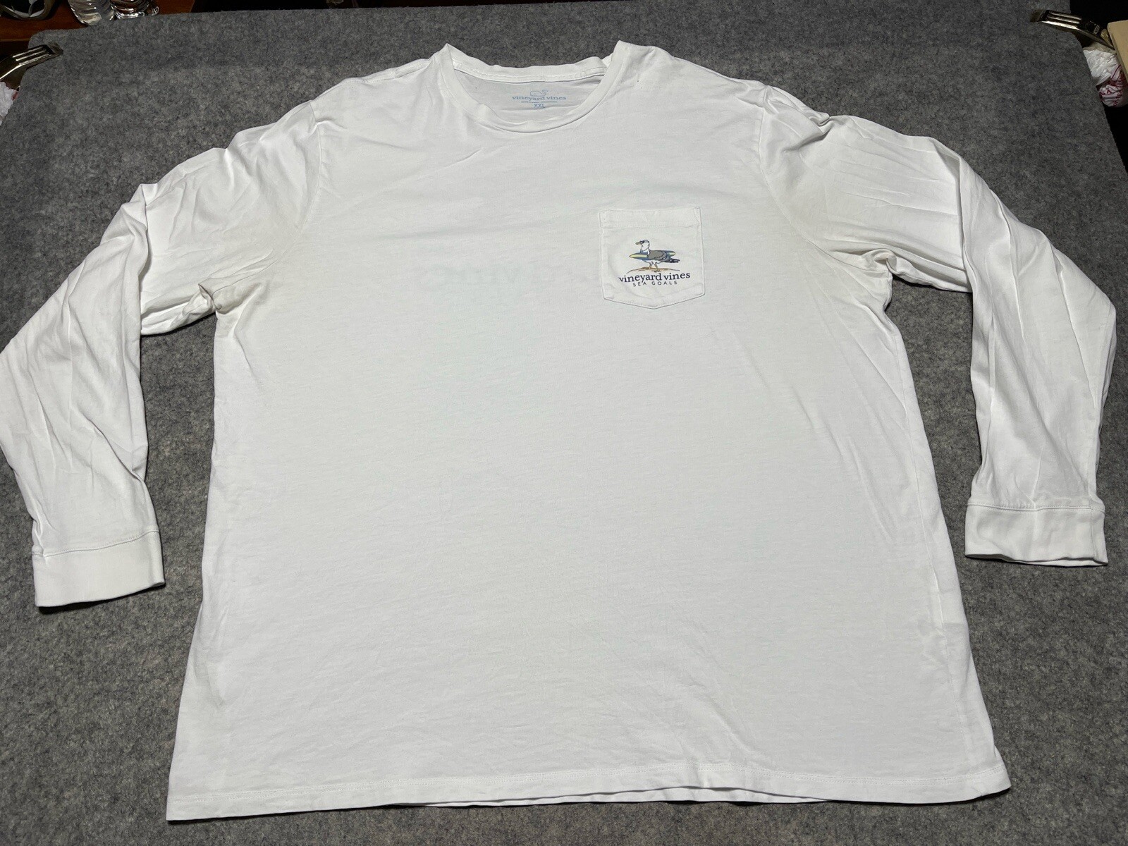 Vineyard Vines Pocket Long Sleeves White 2XL SEA GULLS Shirt Surf Board Ocean