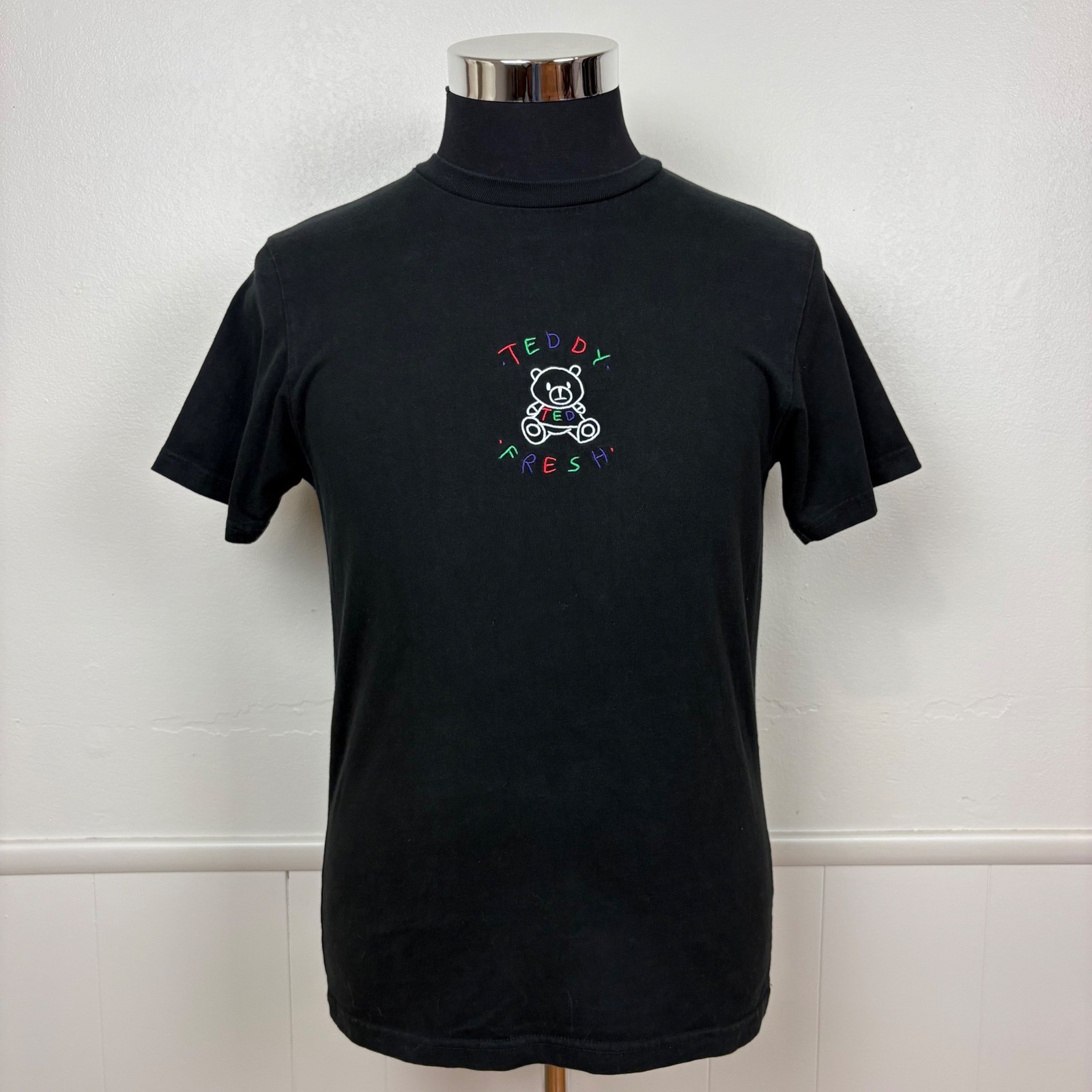 Teddy Fresh Black Tee Sz S Embroidered Logo Short Sleeve Streetwear Bear Unisex