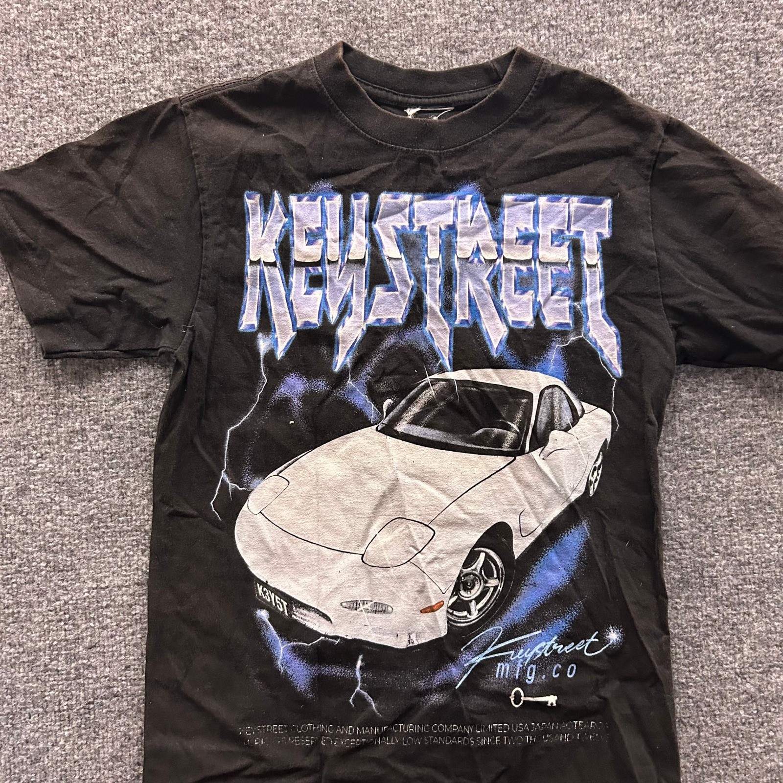 Key Street T Shirt Mens Size S Black Graphic Car Lightning Bolt Streetwear S/S