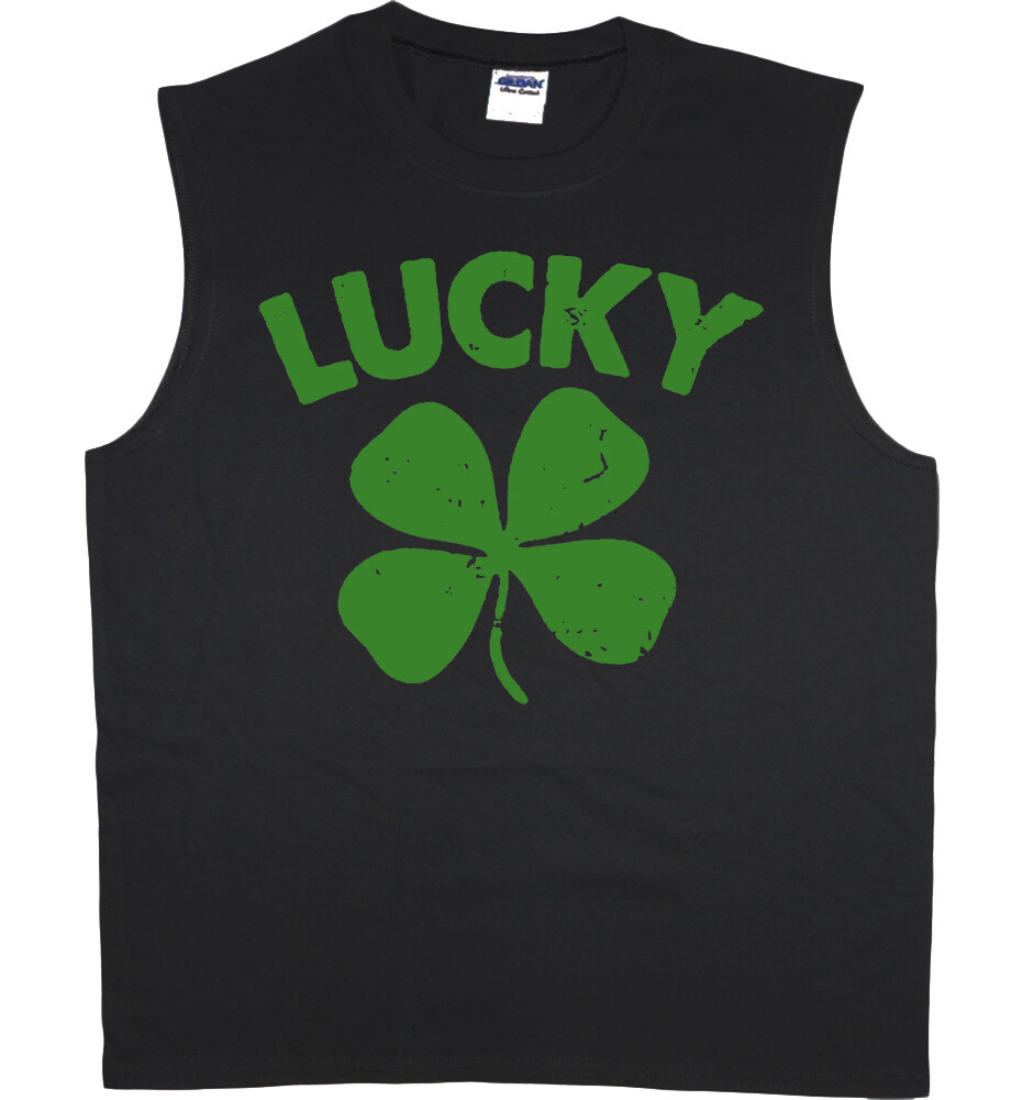Mens Muscle Tee Sleeveless T-shirt Lucky Green Shamrock