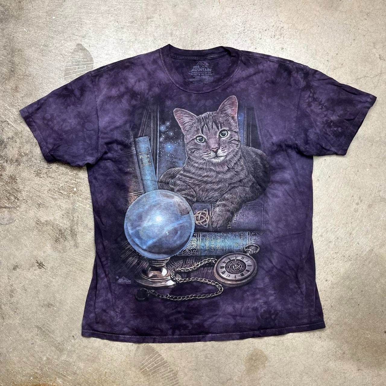 The Mountain Cat T Shirt XL Fortune Teller Tabby 2015 Lisa Parker Purple Tye Dye