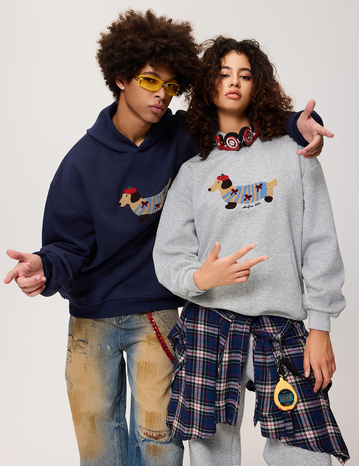 Cartoon Dog Hoodie Couple Hooded Sweatshirt Long Sleeve Pullover Oversized Ho…