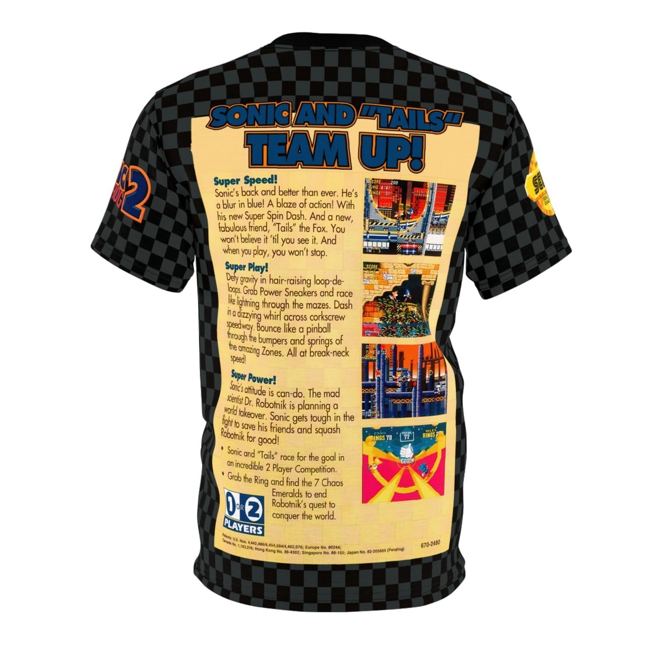 Sonic the Hedgehog 2 1992 Sega Genesis Retro Video Game Box Cover Game T-Shirt